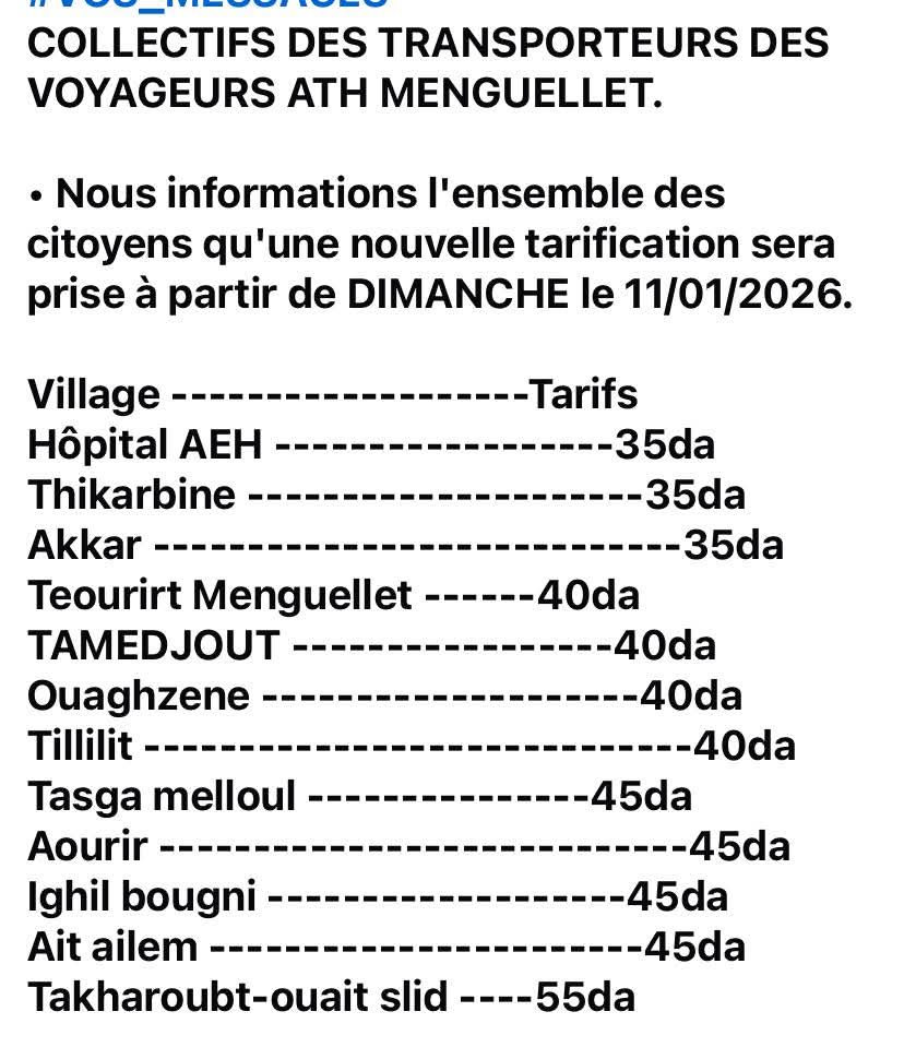 Les transporteurs augmentent unilatéralement les prix à Tizi-Ouzou 1 FB IMG 1768209783085